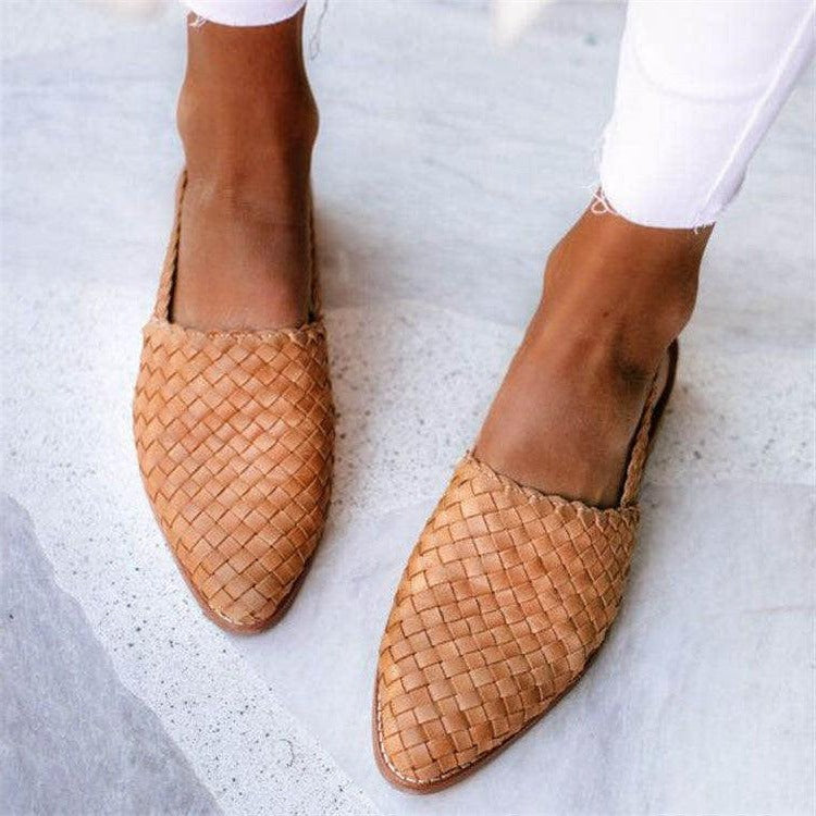 Closed-toe woven flats with structured textured upper, polished everyday style for work and casual wear