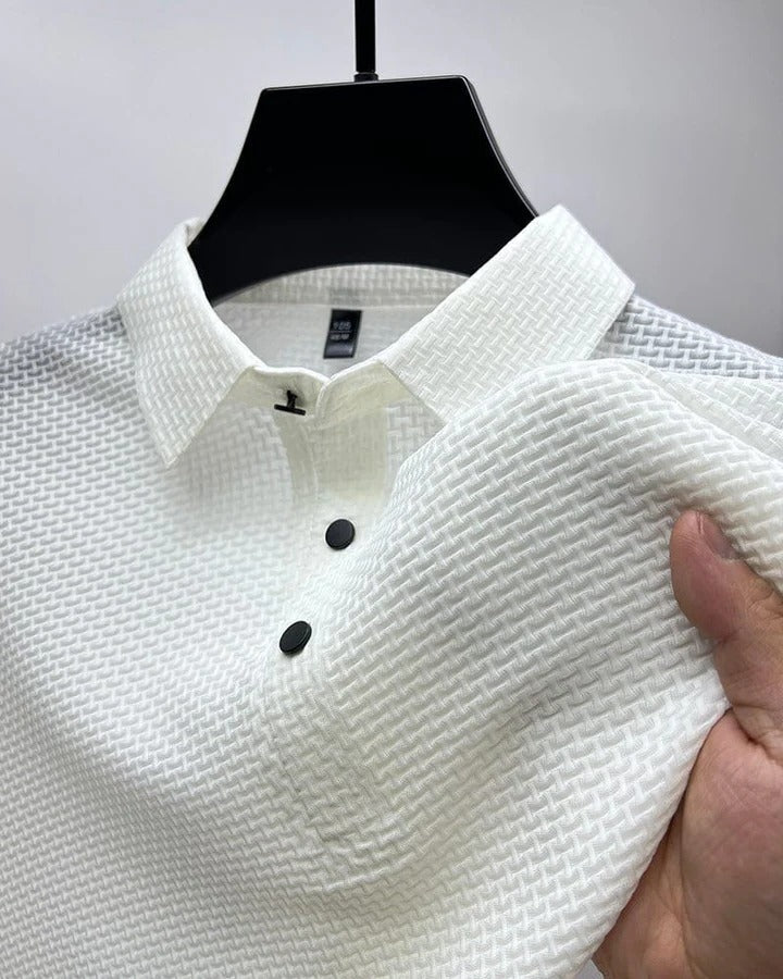 Black short-sleeve mesh t-shirt with breathable perforated panels, regular fit for active casual wear