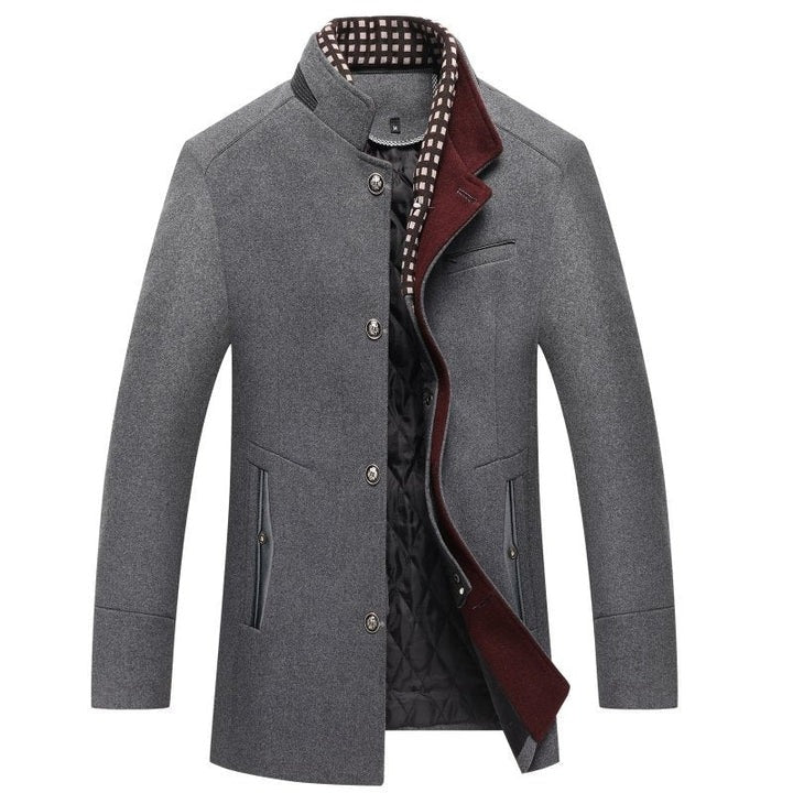 Men's mid-thigh quilted lined coat structured fit urban cold weather outerwear in neutral tone