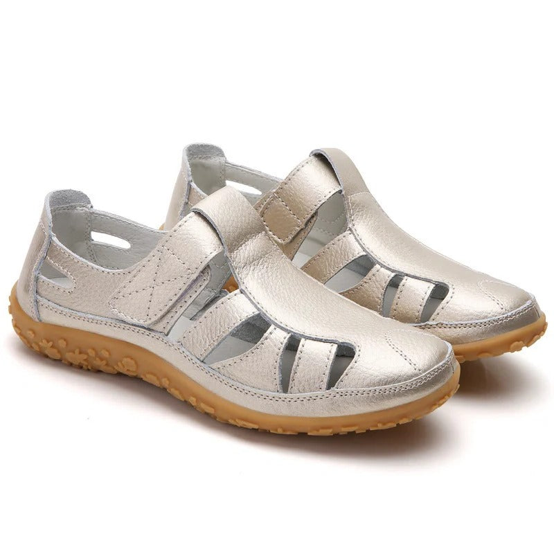 Slip-resistant support sandals in neutral tones with contoured footbed for daily stability