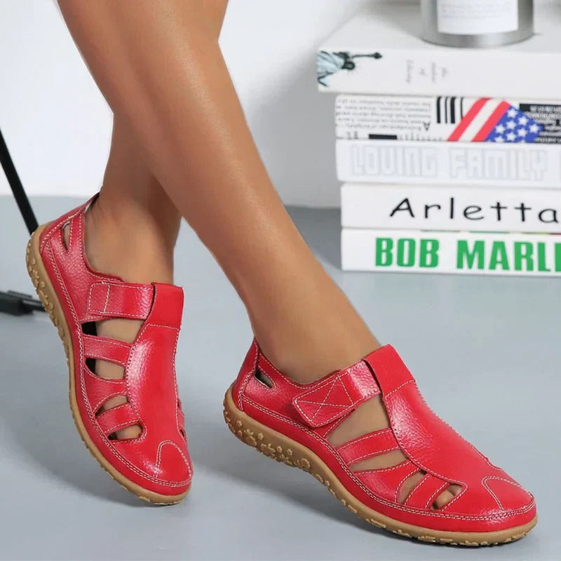 Neutral slip-resistant support sandals with cushioned footbed designed for all-day stability