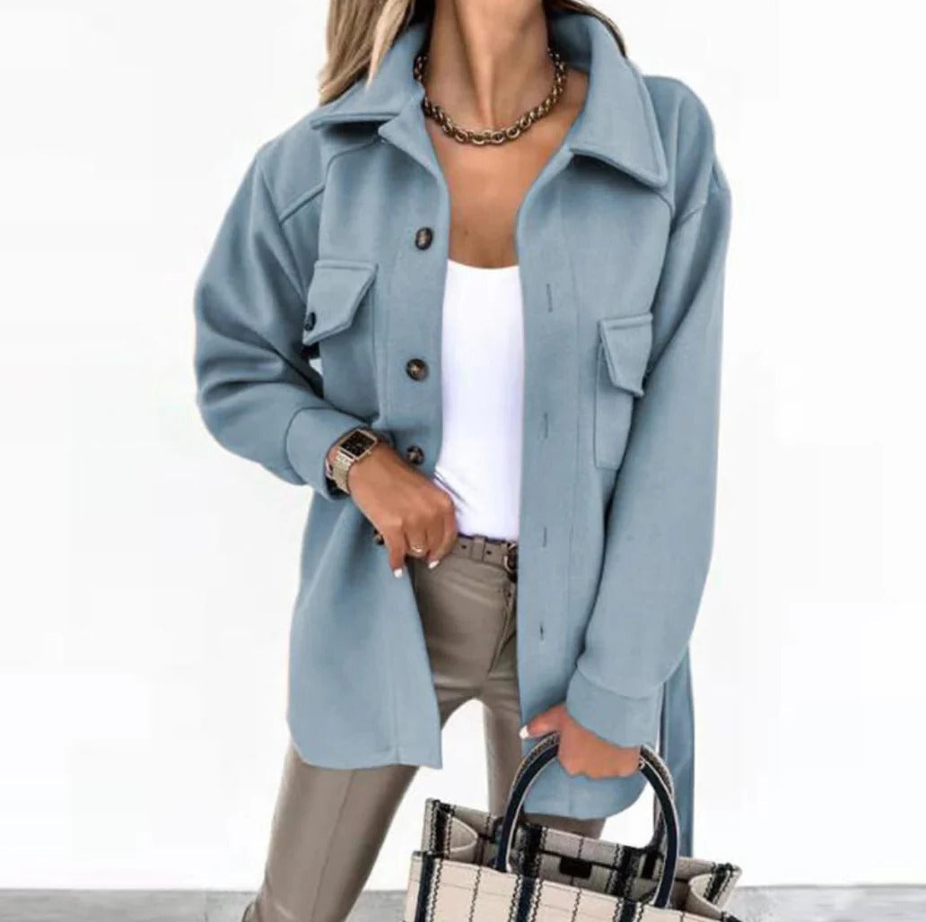 Lightweight straight-cut transitional jacket with functional pockets and fastenings for spring outdoor wear