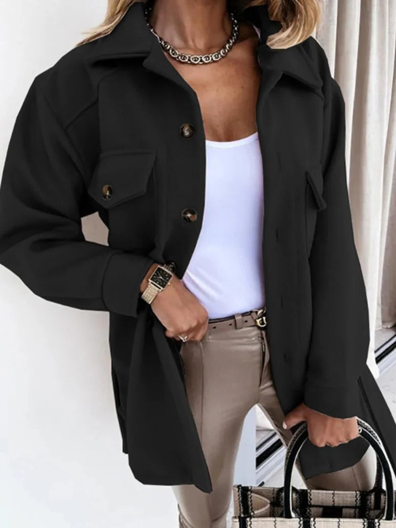 Lightweight straight-cut transitional jacket with functional pockets and fastenings for spring outdoor wear