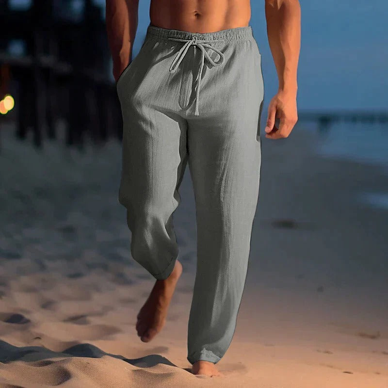 Men's slim fit lightweight trousers breathable comfort casual warm weather outdoor beige neutral tone