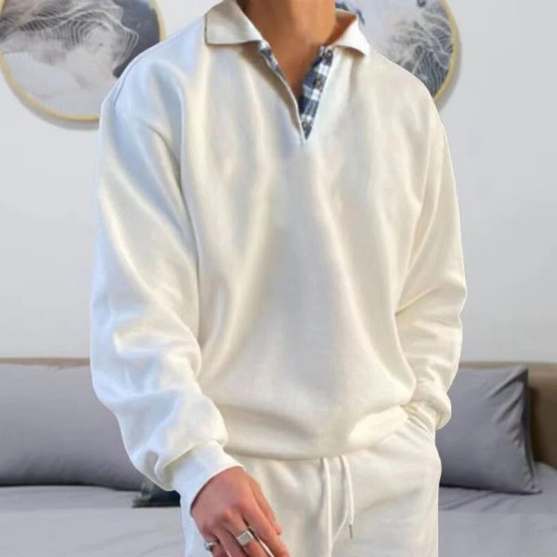 Beige classic-cut pullover with straight fit and versatile layering design for everyday wear