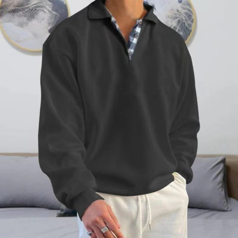 Neutral straight-cut classic pullover with relaxed adaptable fit and versatile layering design
