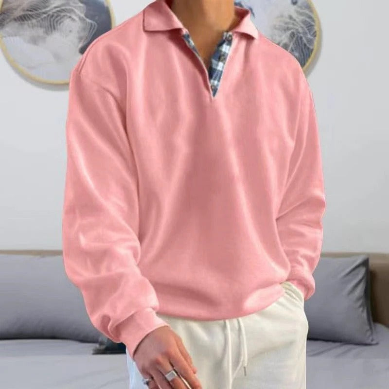 Neutral classic-fit straight-cut pullover with versatile layering design and relaxed silhouette