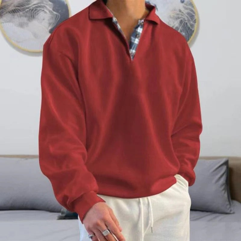 Neutral classic straight-cut pullover with relaxed adaptable fit and versatile layering design