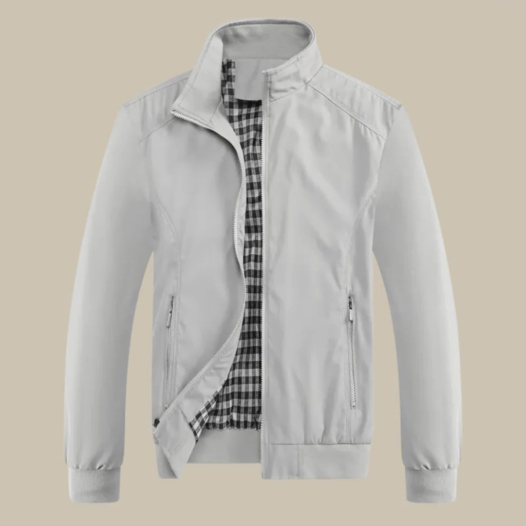 Men's high collar summer jacket structured fit lightweight transitional outerwear clean modern silhouette