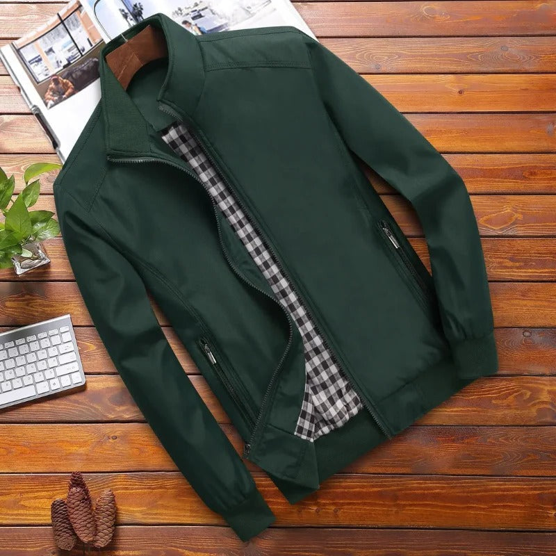 Men's high collar summer jacket structured fit lightweight transitional outerwear sleek modern silhouette