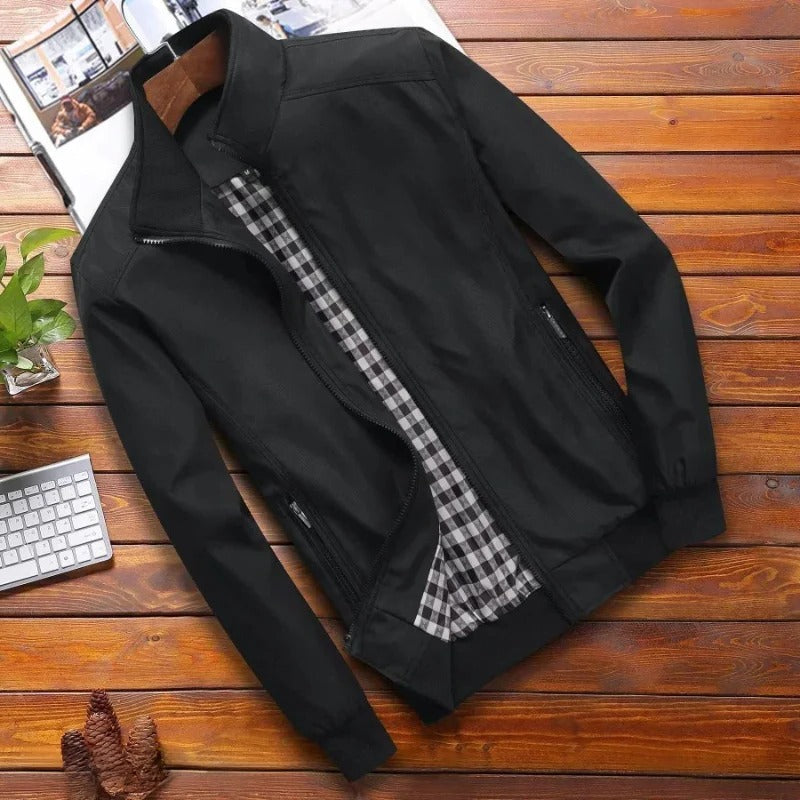 Men's high collar summer jacket structured fit lightweight transitional outerwear modern silhouette