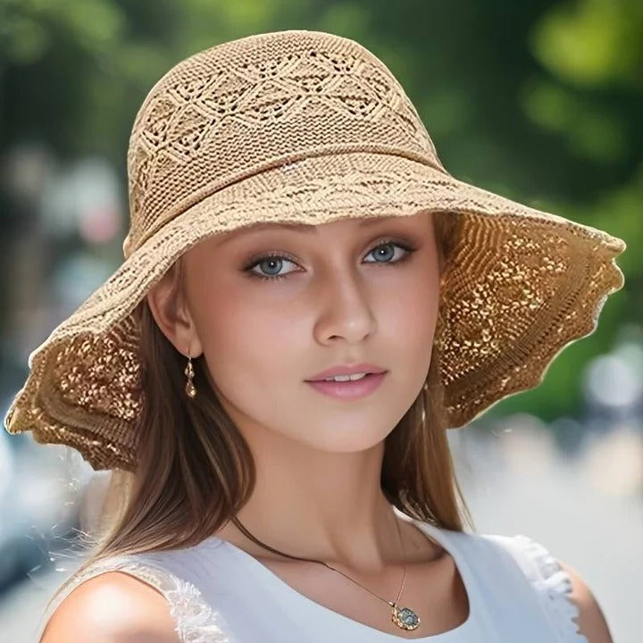 Wavlynn wide-brim sun hat foldable lightweight UV protection elegant neutral summer shade