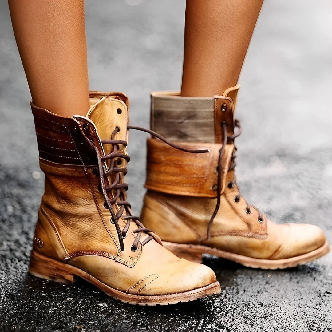 Brown lace-up ankle boots with vintage design and non-slip sole for everyday wear