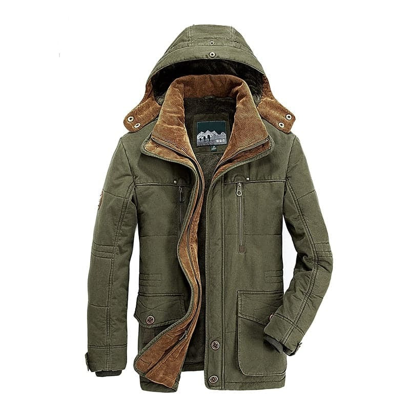 Men's insulated winter parka with warm fleece lining, windproof cold weather outdoor jacket