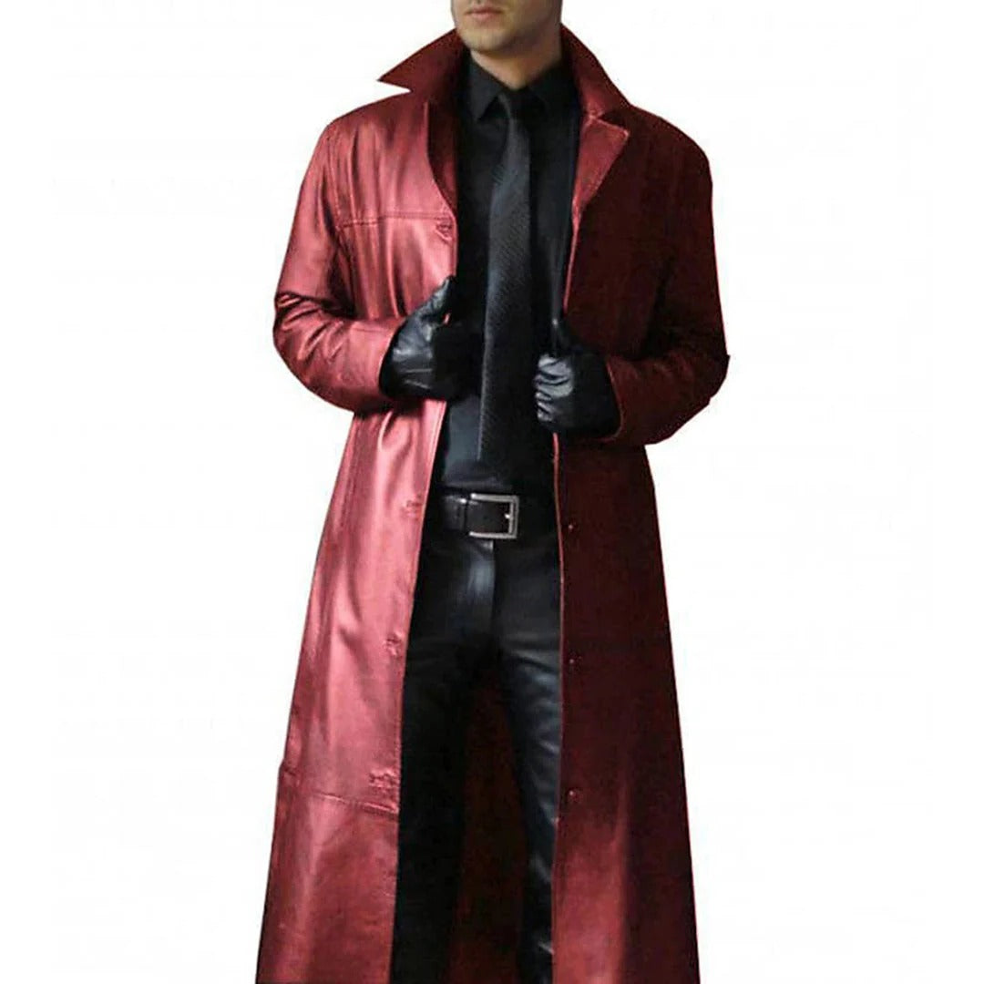 Men's long trench coat windproof formal outerwear slim silhouette for autumn winter seasons