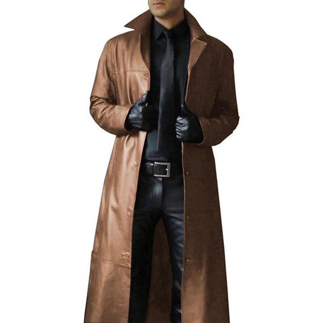 Men's long trench coat windproof formal outerwear slim silhouette for autumn winter seasonal style