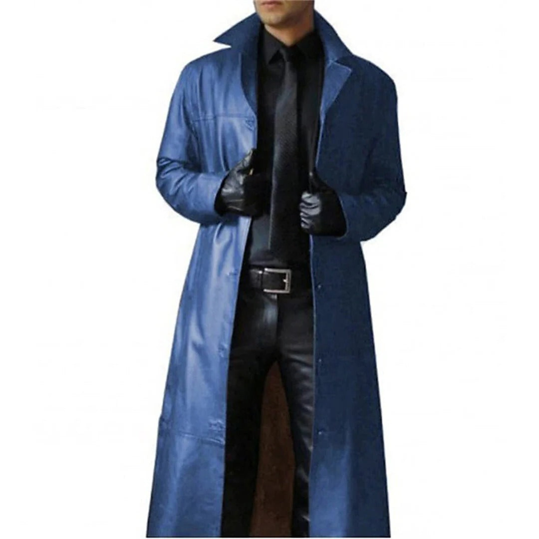 Men's long trench coat windproof formal outerwear slim silhouette for autumn winter seasonal wear