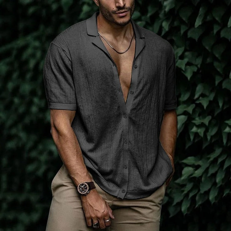 Men's lightweight short sleeve button-down shirt in classic casual style with breathable construction