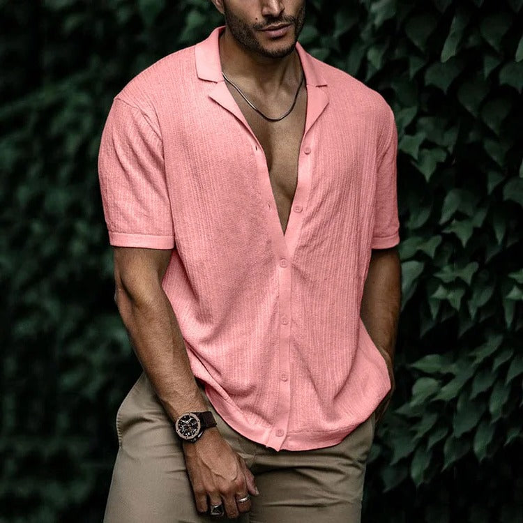 Men's lightweight short sleeve button-down shirt in classic casual style with breathable fabric