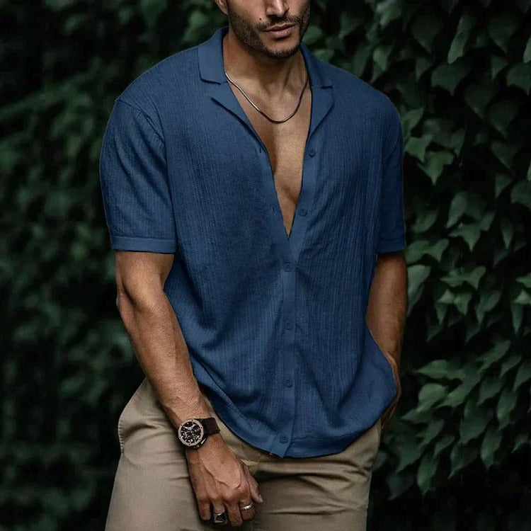 Men's lightweight short sleeve button-down shirt in classic casual style with breathable construction