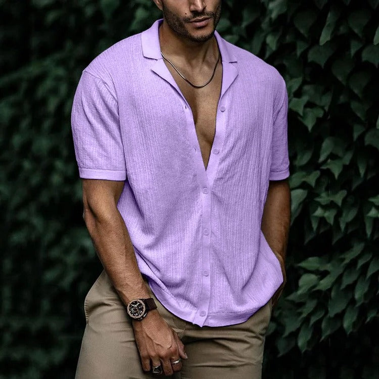 Men's lightweight short sleeve button-down shirt in classic casual style with breathable construction