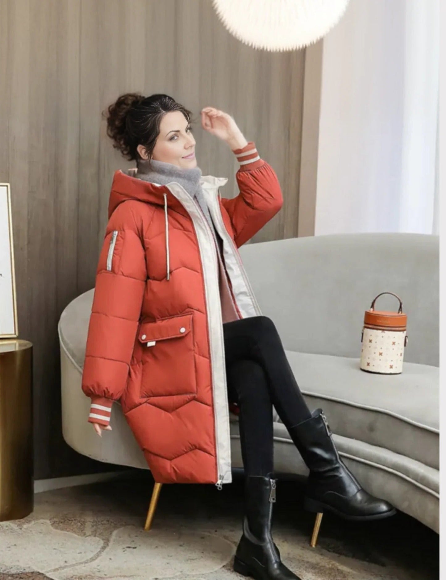Men's navy blue tailored fit puffer coat with soft lined hood, insulated for cold weather