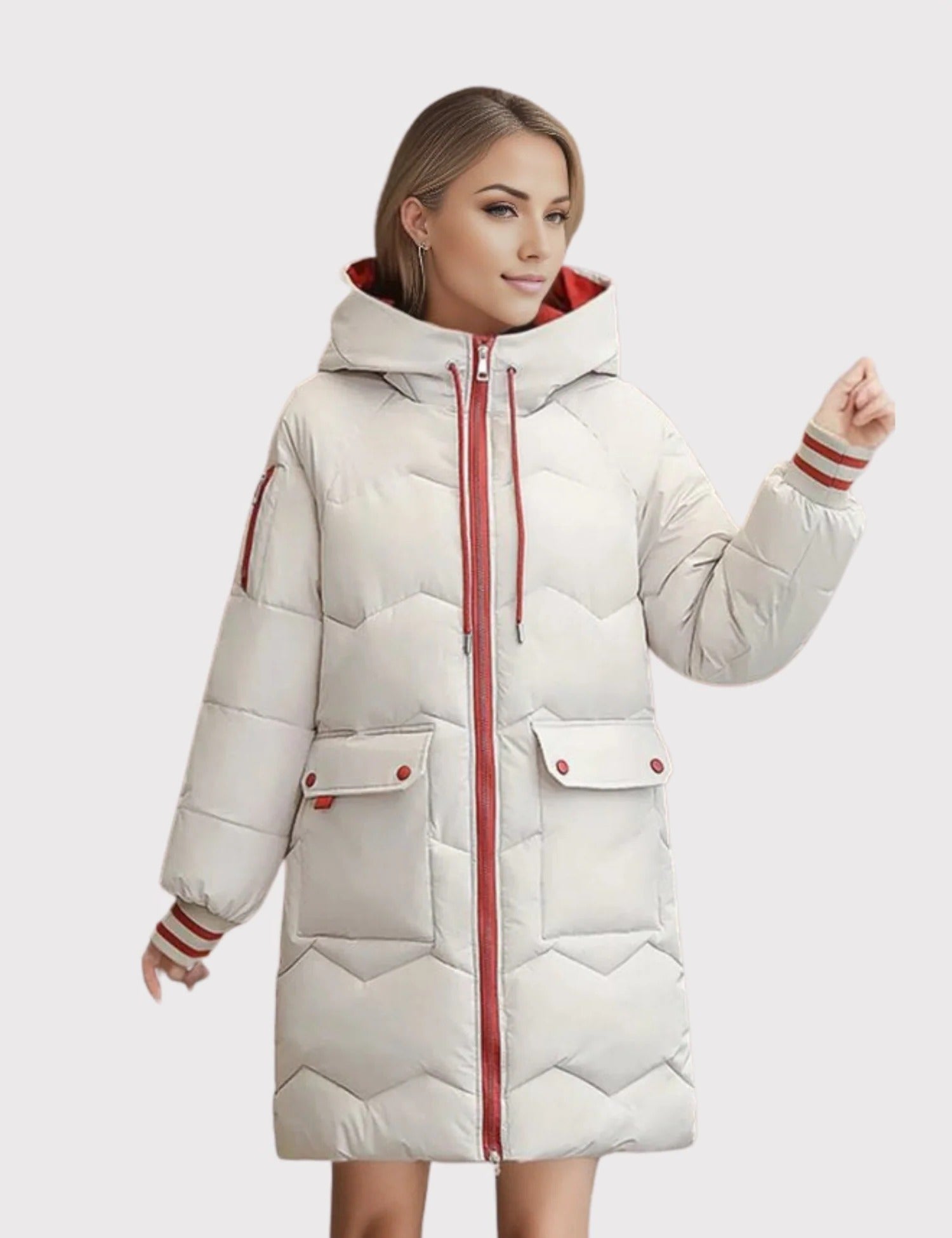Men's navy blue tailored fit puffer coat with soft-lined hood, insulated for cold weather