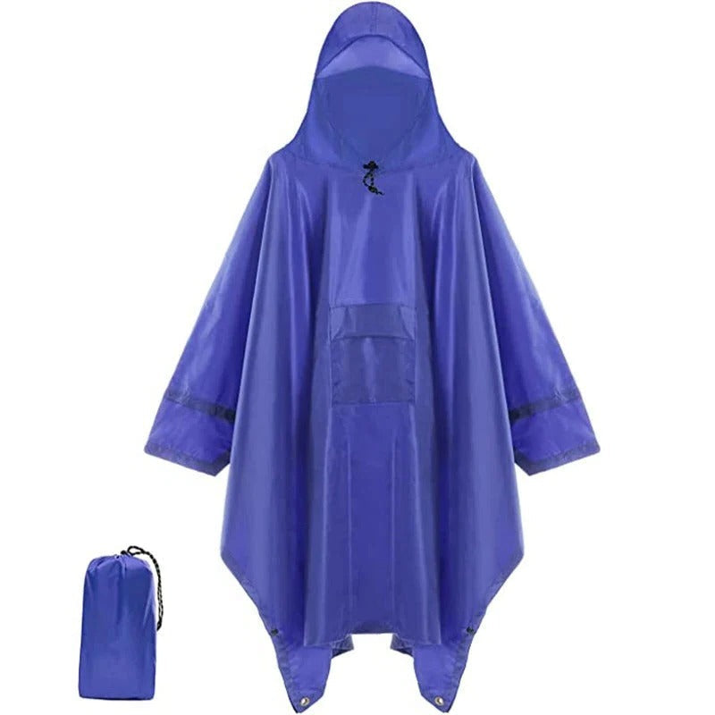 Men's waterproof hooded poncho jacket lightweight packable rain gear with front pocket