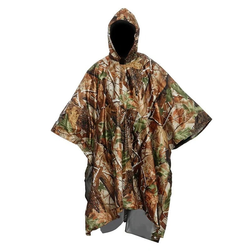 Men's waterproof hooded poncho jacket lightweight packable rain gear with front pocket