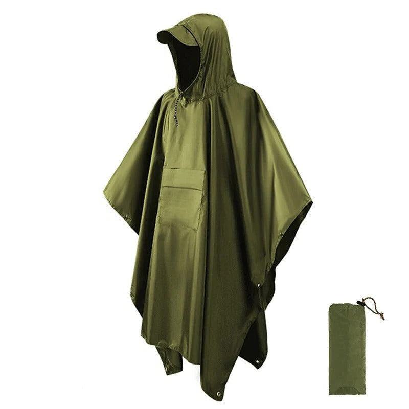 Men's waterproof hooded poncho jacket lightweight packable rain gear with front pocket