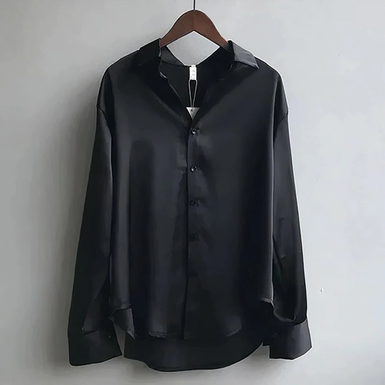 Women's sage green satin button-down blouse long sleeve collar shirt with lustrous finish