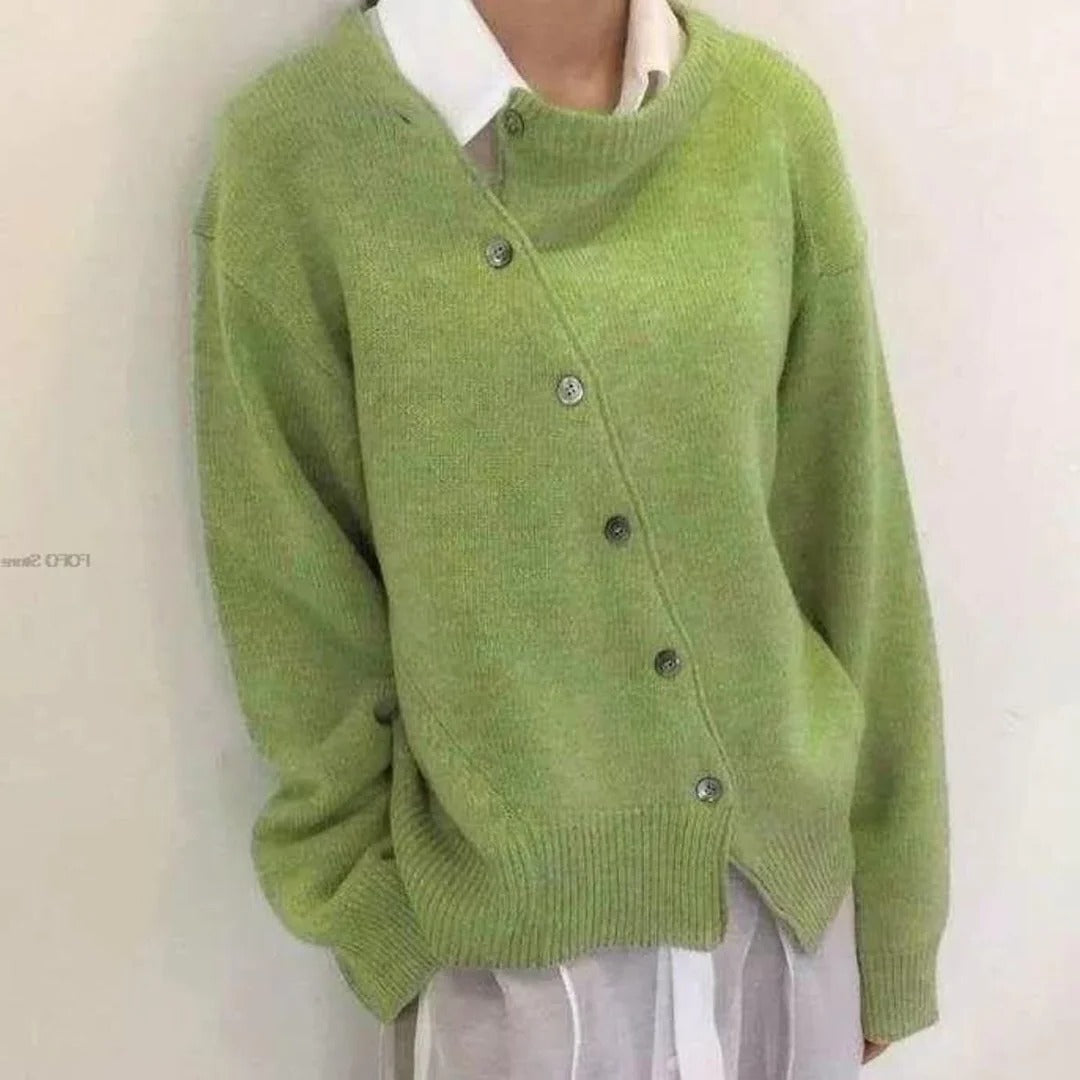 Soft button-down cardigan in classic style, cozy knit fabric perfect for layering in cooler weather