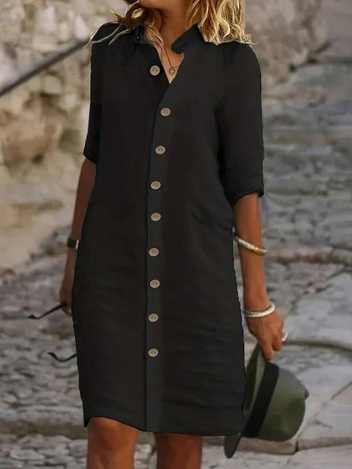 Shirt Dress with Button Closure Dresses Wavlynn New