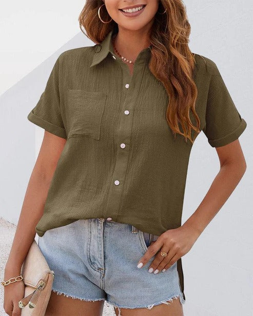 Women's relaxed fit collared blouse lightweight button closure versatile everyday style