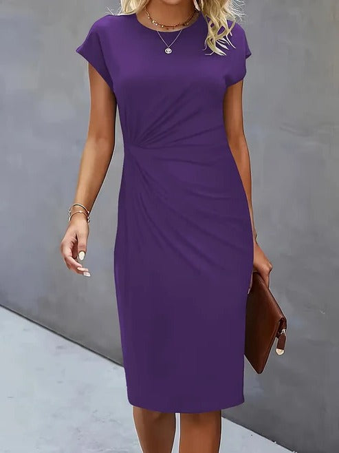 Women's tailored midi dress in a polished silhouette with classic round neckline for professional wear
