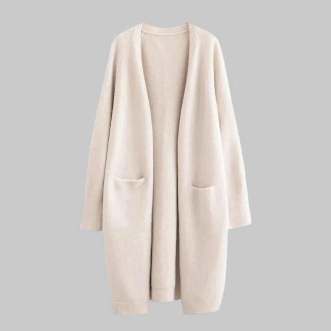 Women's longline open-front cardigan relaxed draped silhouette for effortless layering