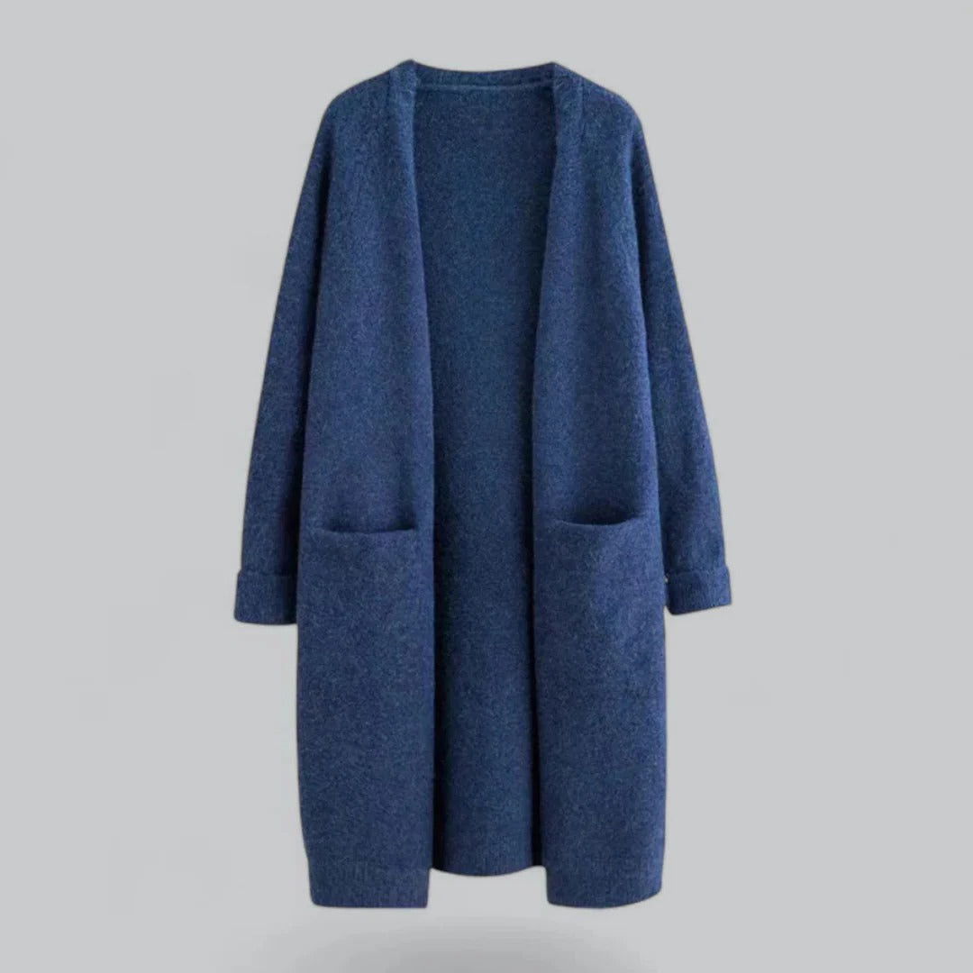 Women's longline open-front cardigan casual draped layer for effortless everyday warmth and polish