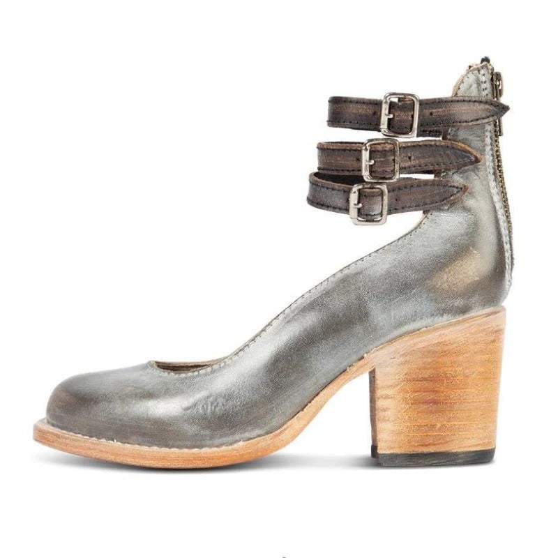 Women's black block heel ankle boots with back zipper closure, round toe, structured everyday silhouette