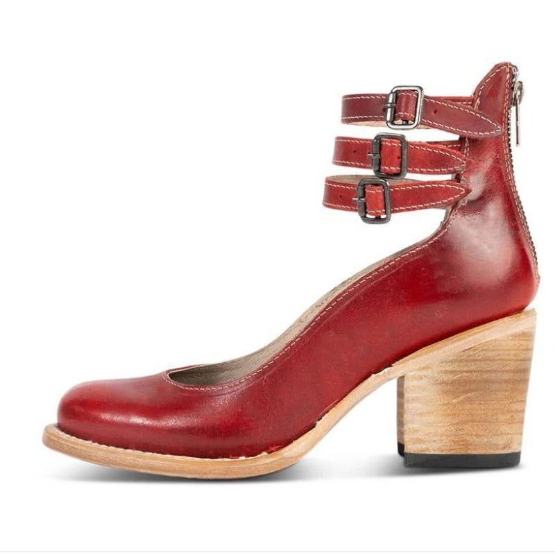 Women's black block heel ankle boots with round toe and back zipper closure for everyday wear