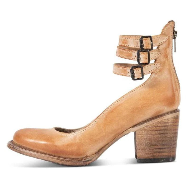 Women's block heel ankle boots with back zipper closure, round toe, structured everyday style