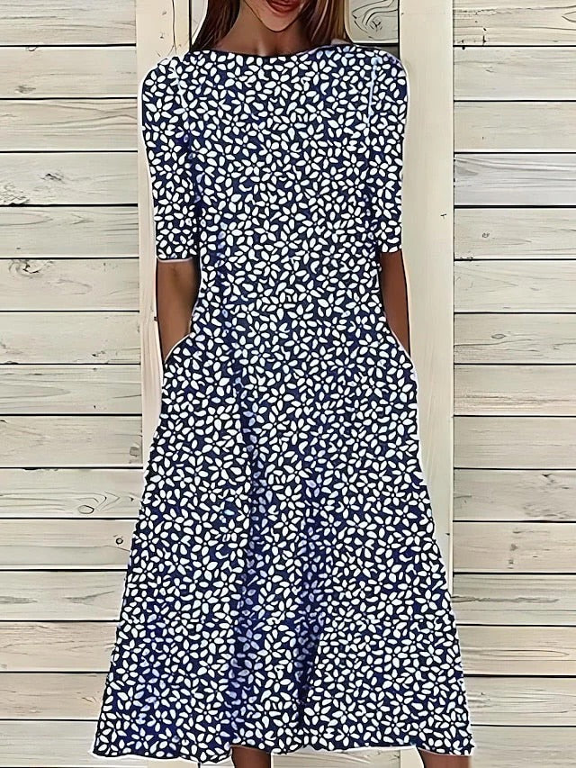Floral A-Line Midi Dress Dresses Wavlynn Sale