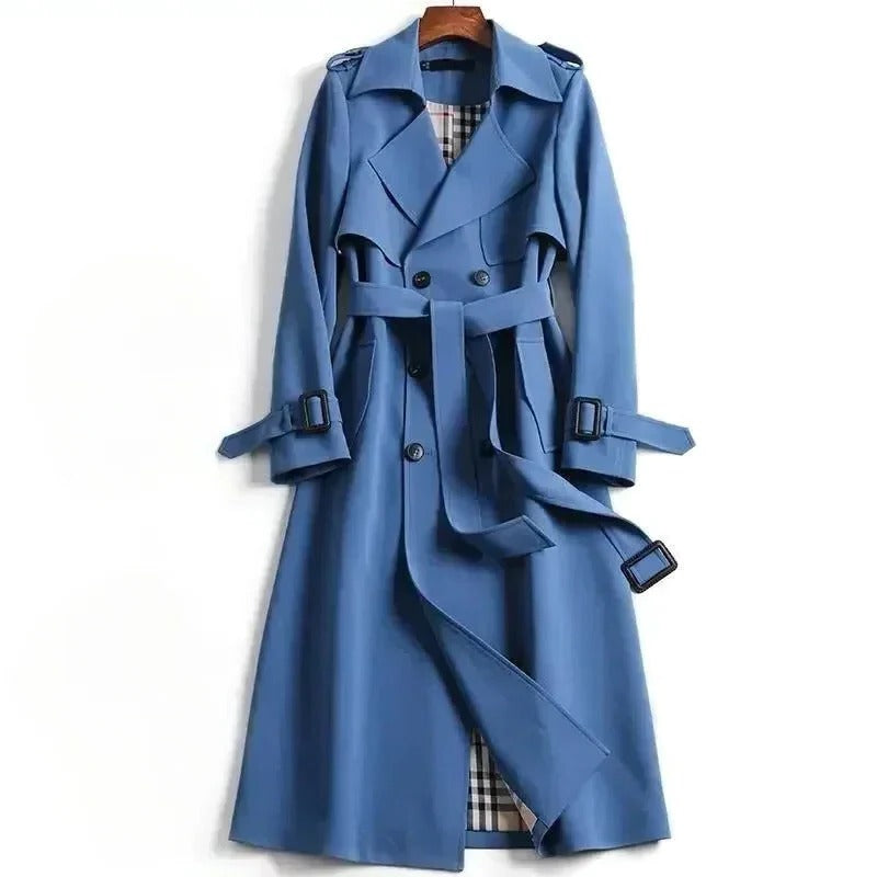 Women's mid-length trench coat chic structured silhouette polished modern cut for versatile everyday wear