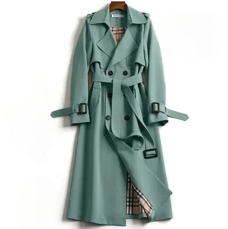 Women's mid-length trench coat chic structured silhouette versatile polished everyday outerwear