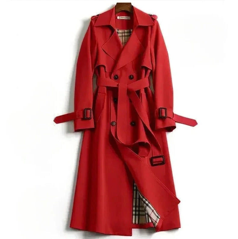 Women's mid-length trench coat chic structured silhouette versatile modern cut for everyday wear