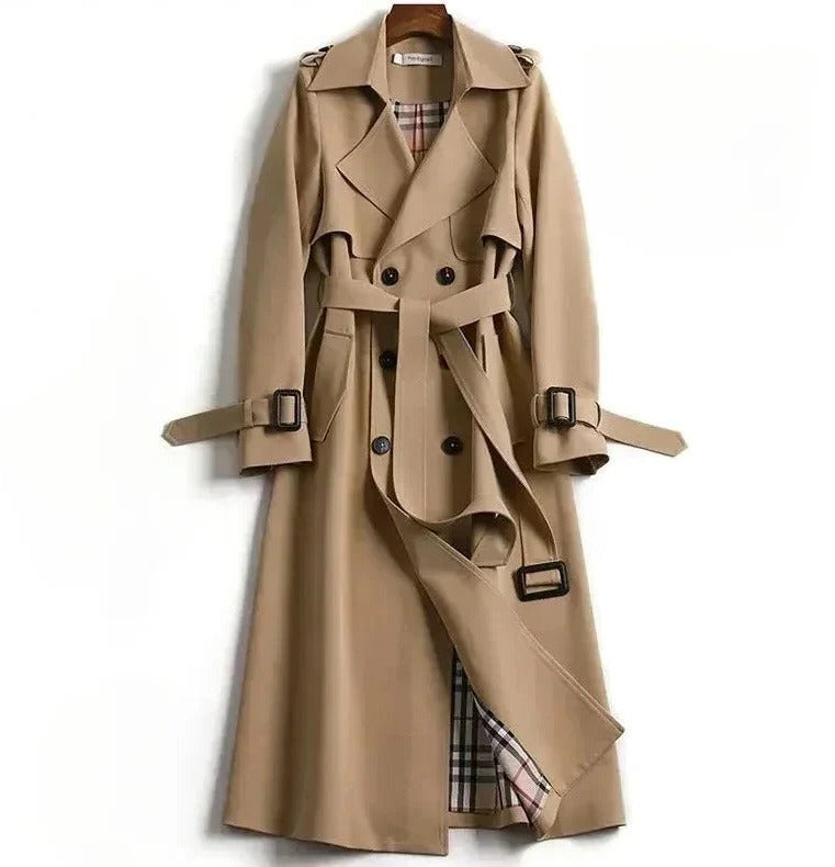 Women's mid-length trench coat chic structured silhouette versatile polished everyday outerwear