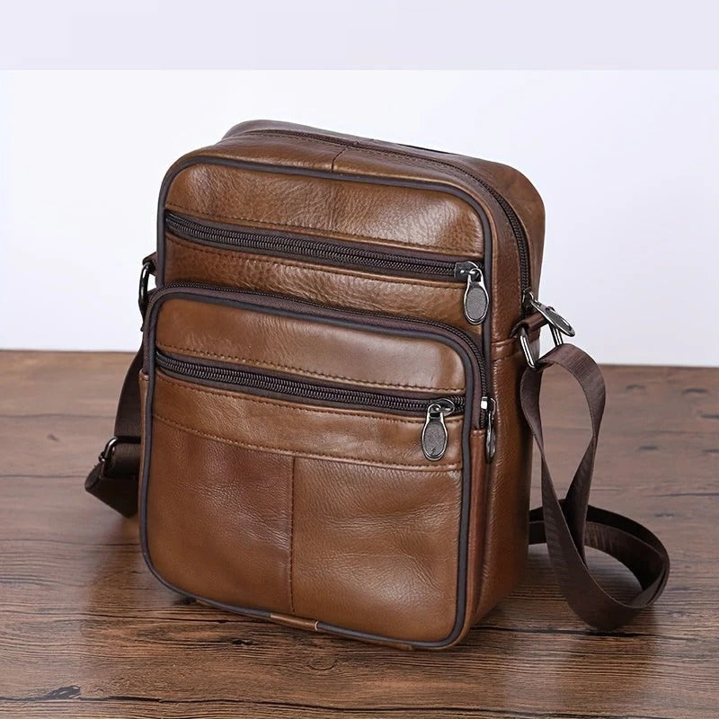 Wavlynn men's black structured shoulder bag with multiple zipper pockets for business and casual use
