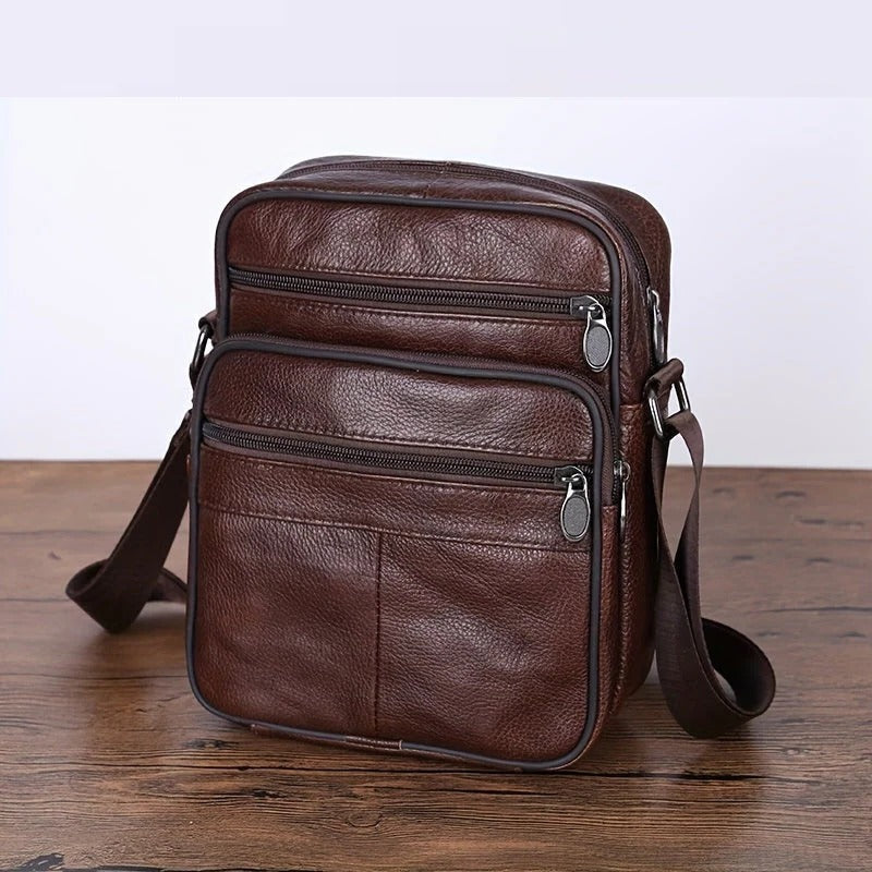 Wavlynn men's black structured shoulder bag with multiple zipper pockets for business and casual use