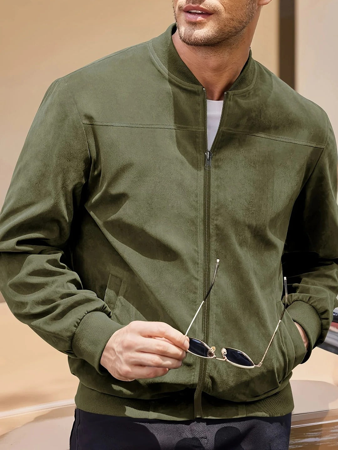 Men's lightweight full zip jacket stand up collar casual slim fit versatile spring layer