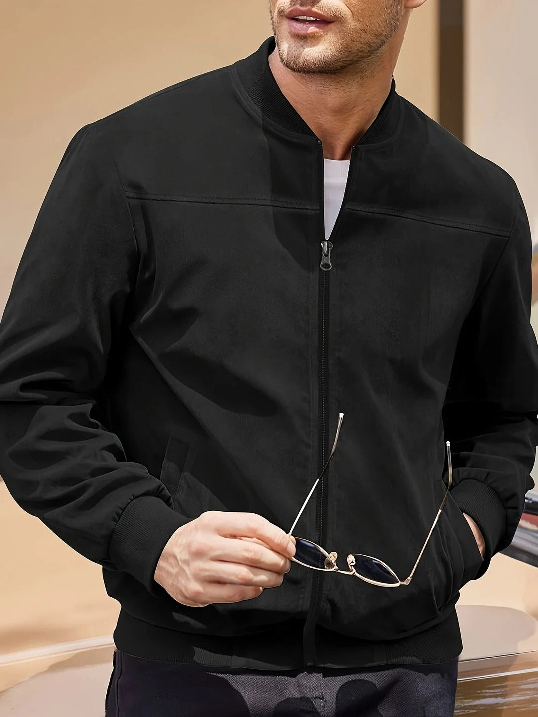 Men's lightweight full-zip casual jacket stand-up collar slim modern fit for spring layering