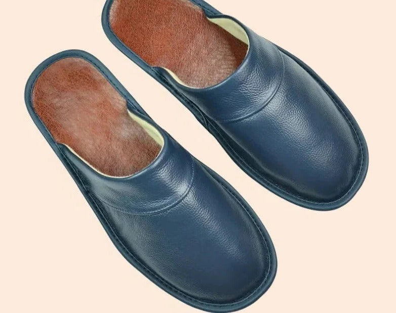 Men's brown reconstituted leather slip-on slippers lightweight cushioned casual everyday home footwear